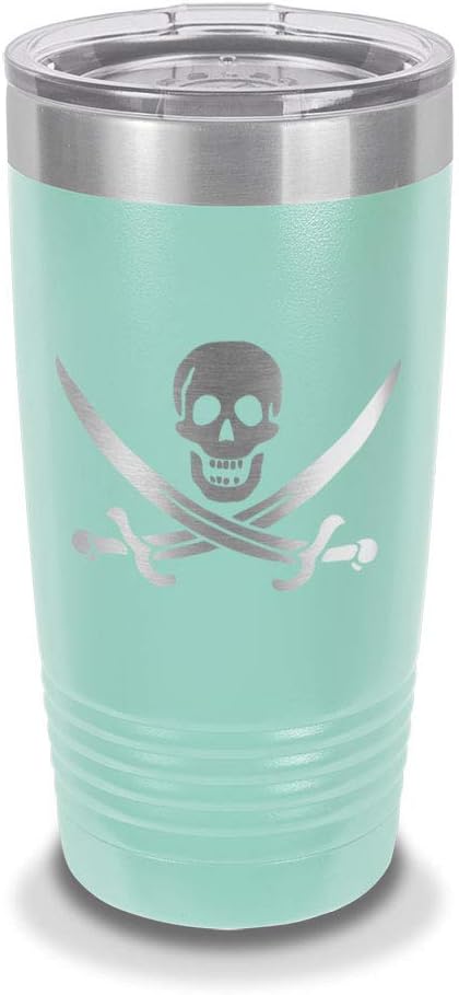 Calico Jack 20 oz Laser Engraved Polar Camel Stainless Steel Vacuum Insulated Tumbler w/Clear Lid Pirate Jolly Roger flag - Customizable - Purple