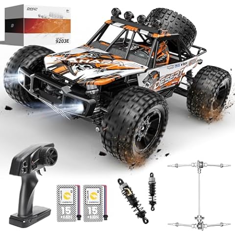 DEERC 1:10 Scale RC Monster Truck for Adults & Boys, 48KM/H Speed 4X4 Hobby RC Car with Lights, 2 Rechargeable Batteries, 2.4 GHz All Terrain Remote Control Car Toys for 30mins Fun Cover