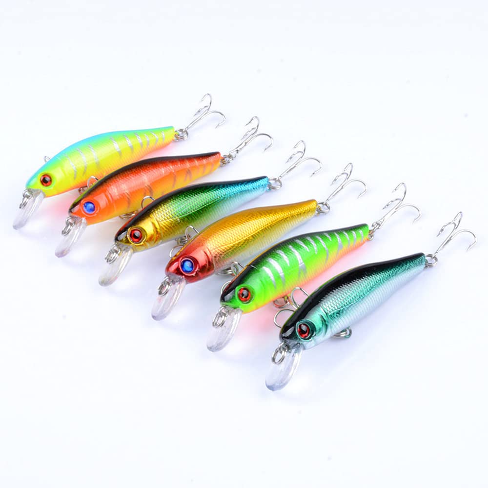 6 Pcs Floating Crankbait Swimbait Jerkbait Minnow Lures Set, as Hard Swimbait for Salmon Trout Walleye Trout Bass Redfish in Freshwater Saltwater 14