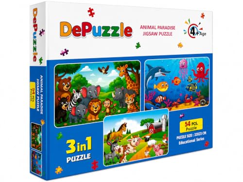 Image of 3 in 1 Animal, Bird Theme Jigsaw Puzzle Set for Kids I 54 Pieces Each I Ages 4+ I Premium Category I Size 33x23 CM I Educational Learning I Cognitive Developement