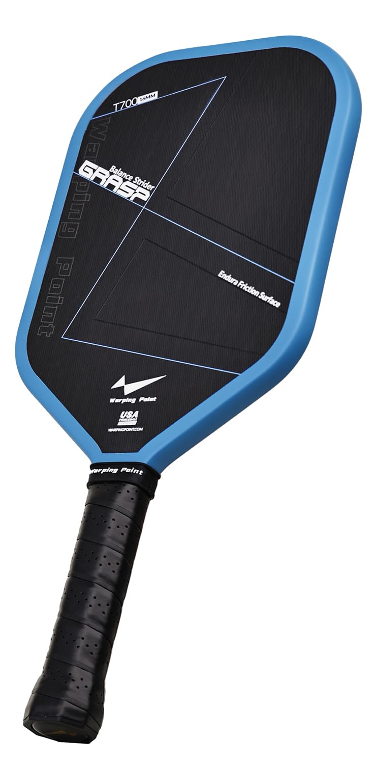 Warping PointRaw Carbon Fiber Pickleball Paddle, Endura Friction Surface For Maximum Spin & Balanced, Multi-Layer Carbon Fiber Edgeless Design, 16mm Polypropylene Honeycomb Core, USAPA Approved, Blue