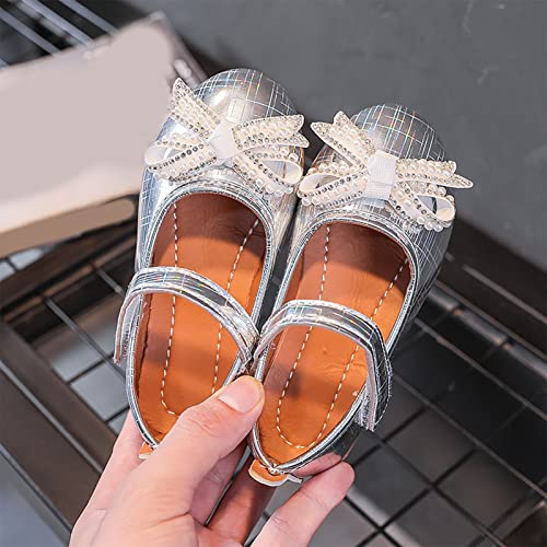 Fashion Autumn Girls Casual Shoes Flat Lightweight Pearl Rhinestone Bow Cute Dress Shoes Girl Shoes Size 133