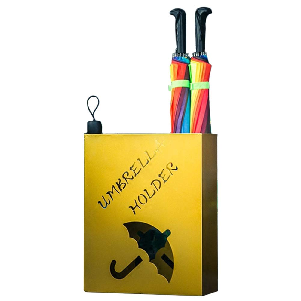 Porte-parapluie en métal or avec égouttoir amovible pour entrée chic