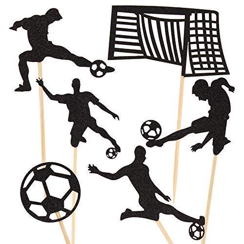 Ercadio 24 Pack Soccer Cupcake Toppers Black Glitter Football Cupcake Topper Sports Theme Soccer Party Baby Shower Cake Decoration #TOP2