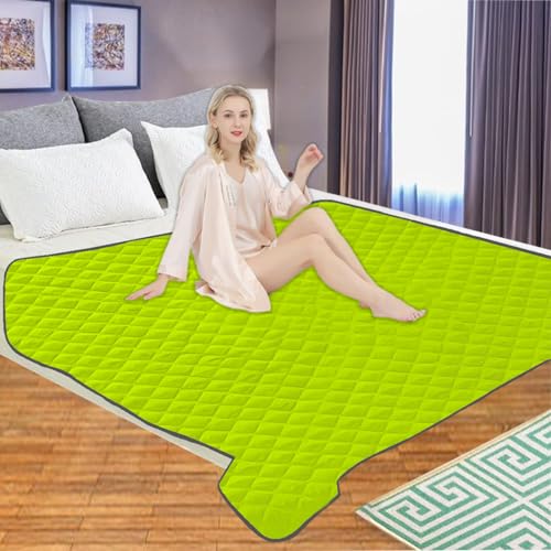 Image of Quilted Cotton Waterproof Washable Incontinence Bed Pad, 72x72 Inch Green, Ecofriendly, Absorbent, Non-Slip Plaid Positioning, Leak Proof & Stain Free, Multi Purpose Utility Sheet