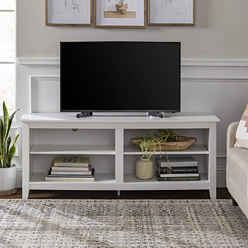 Walker Edison Wren Classic 4 Cubby Tv Stand For Tvs Up To 65 Inches, 58 Inch, White #TOP1