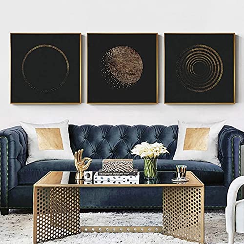 Tableau triptyque abstrait scandinave doré 70x70 cm sans cadre pour salon