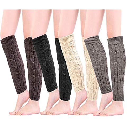 Ueerdand Leg Warmers for Women Girls 4 Pairs Winter Warm Long Boot Knit Knee High Socks (Black, Creamy-white, Light grey, Dark grey) Cover