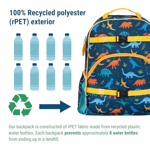 Image of Wildkin Kids Backpack for Boys & Girls, ECO rPET Recycled Lightweight 17 inch Large Bookbag with Padded Straps - Ideal for Middle School, Travel & Daycare, Ages 7-14 - Jurassic Dinosaurs