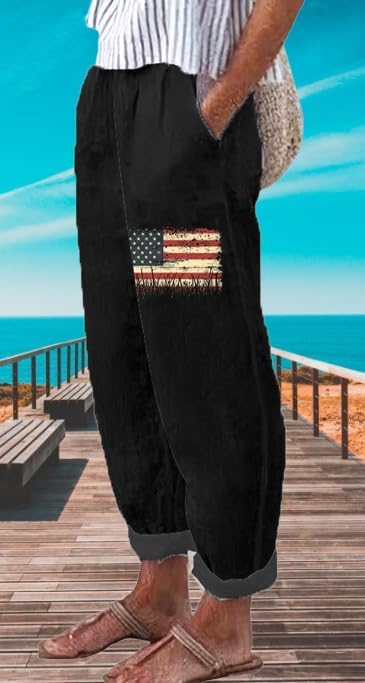 Women's Summer Boho Pant Casual Floral Print Cotton Linen Baggy Pants with Elastic Waist Relax Loose Fit Trouser - Image 3