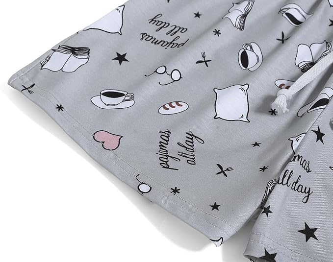 Image of VENTELAN Pajama Set For Women Cute PJS Summer Short Sleeve Shorts Sleepwear