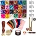 Wax Seal Set, 600 Pcs Octagon Sealing Wax Beads with 1 Pcs Melting Furnace, 1 Pcs Tree of Life Stamp, 10 Pcs High-Grade Vintage Envelope, 4 Pcs Tea Candles and 1Pcs Wooden Handle Wax Melting Spoon