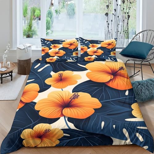 Housse de couette fleurs tropicales 200x200 microfibre avec 2 taies