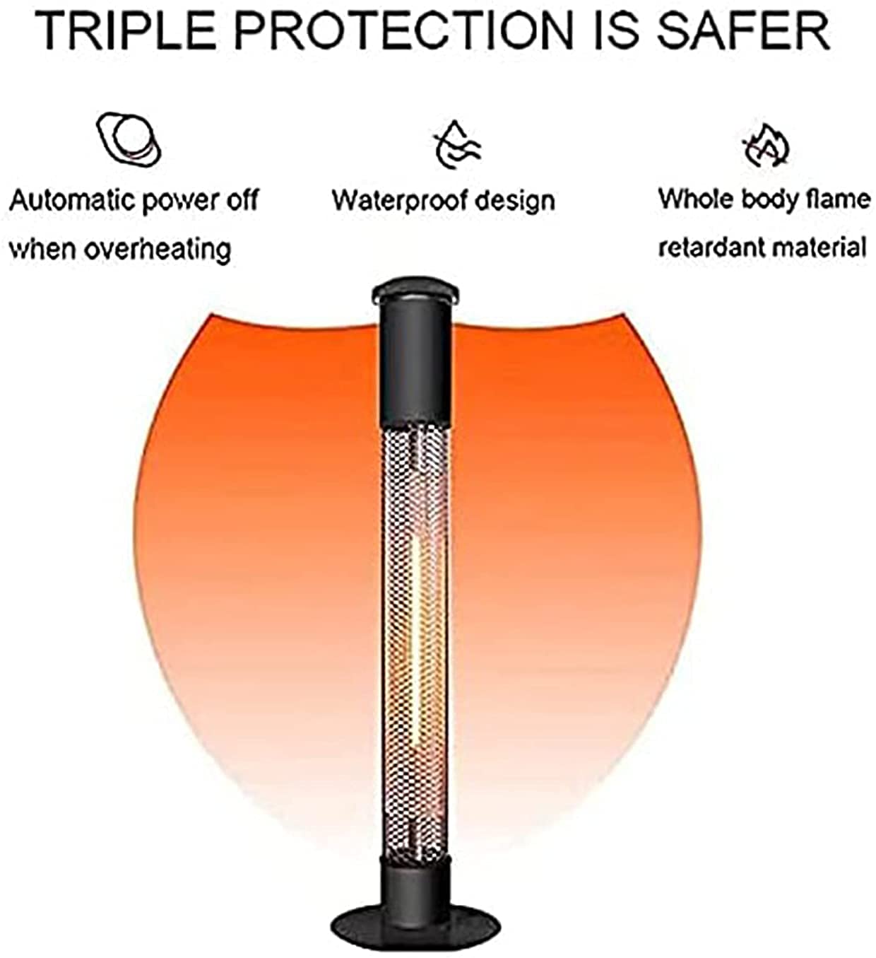 Riscaldatore da Terrazza Stufa a infrarossi Riscaldatore per patio da 1500 W Riscaldatore elettrico impermeabile da appoggio Riscaldatore elettrico da esterno ribaltabile in fibra di carbonio LSDRALOB