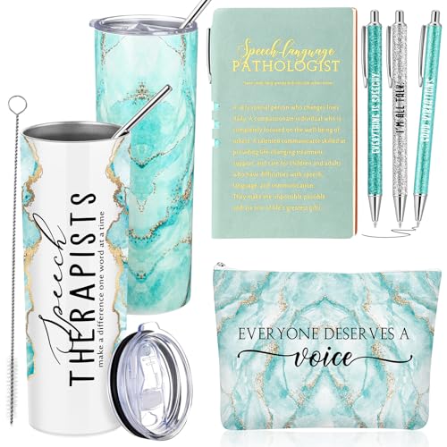 RimCereal 6 Pcs Speech Therapist Gifts Set Tumbler Bag Notebook Pen, Green