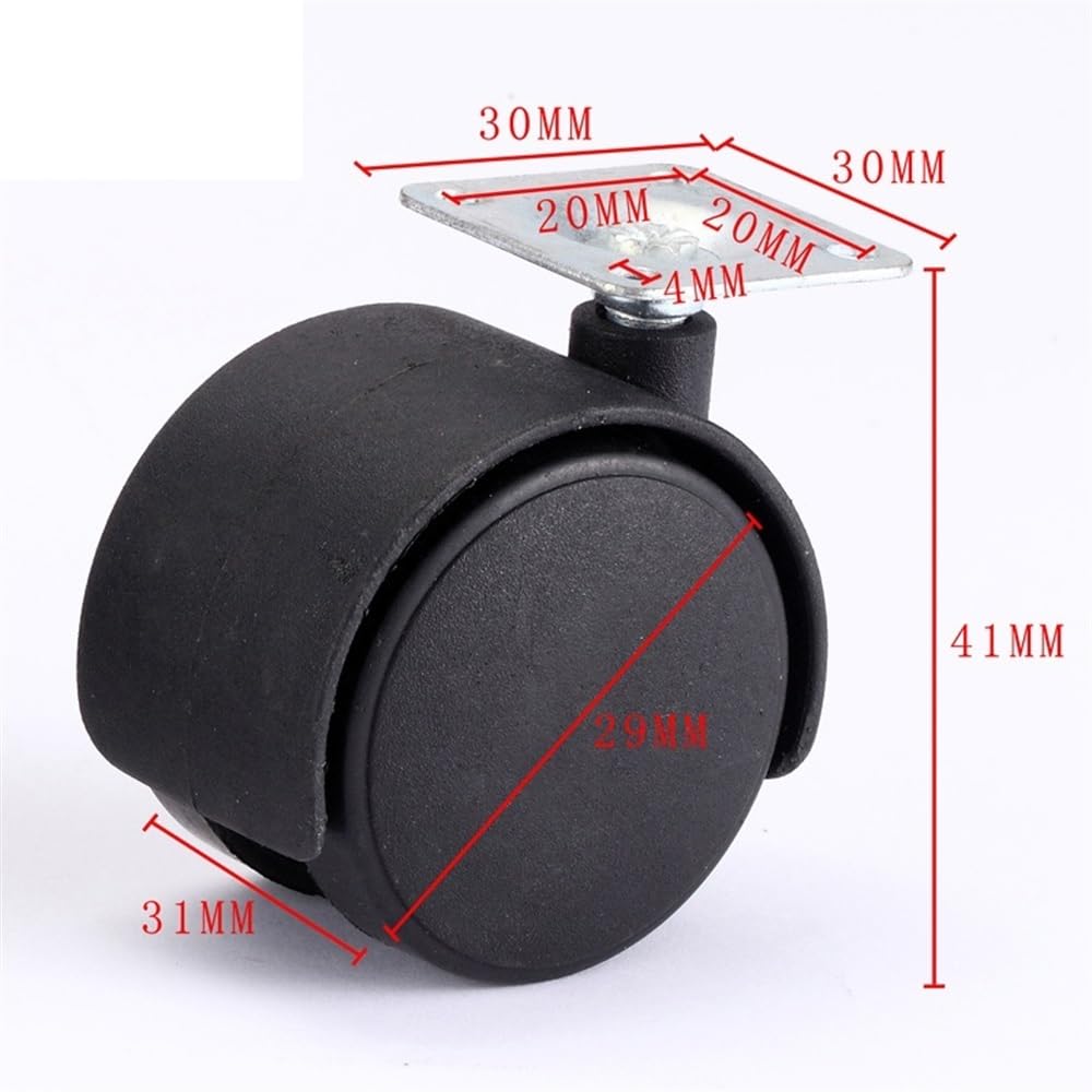 2 Ruedas giratorias para Silla, Ruedas para Muebles, 30 mm, M8, con Tornillo/Placa, Ruedas giratorias de Repuesto para Carrito, Freno silencioso, protección.