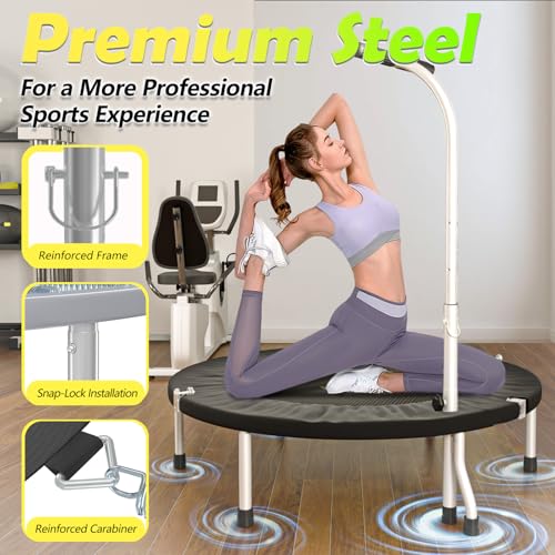 Image of SkyBound Boogie Bounce Elite Foldable Mini Trampoline Fitness Rebounder with Adjustable T-Bar Handle - Exercise Trampoline for Adult - Fitness Trampoline for Workout Trainer