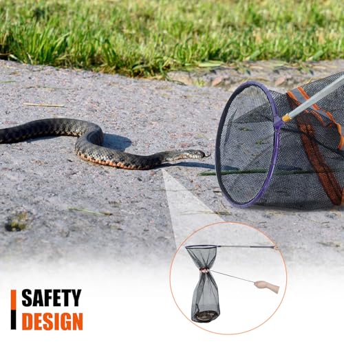 Image of Snake Catcher Net with Secure Drawstring, Rattlesnake Grabber Tool, Reptile Catch Telescopic Pole, 16''-59'' Stainless Steel Extendable Snake Stick&12'' Net Opening for Rattle Snake Removing Catching