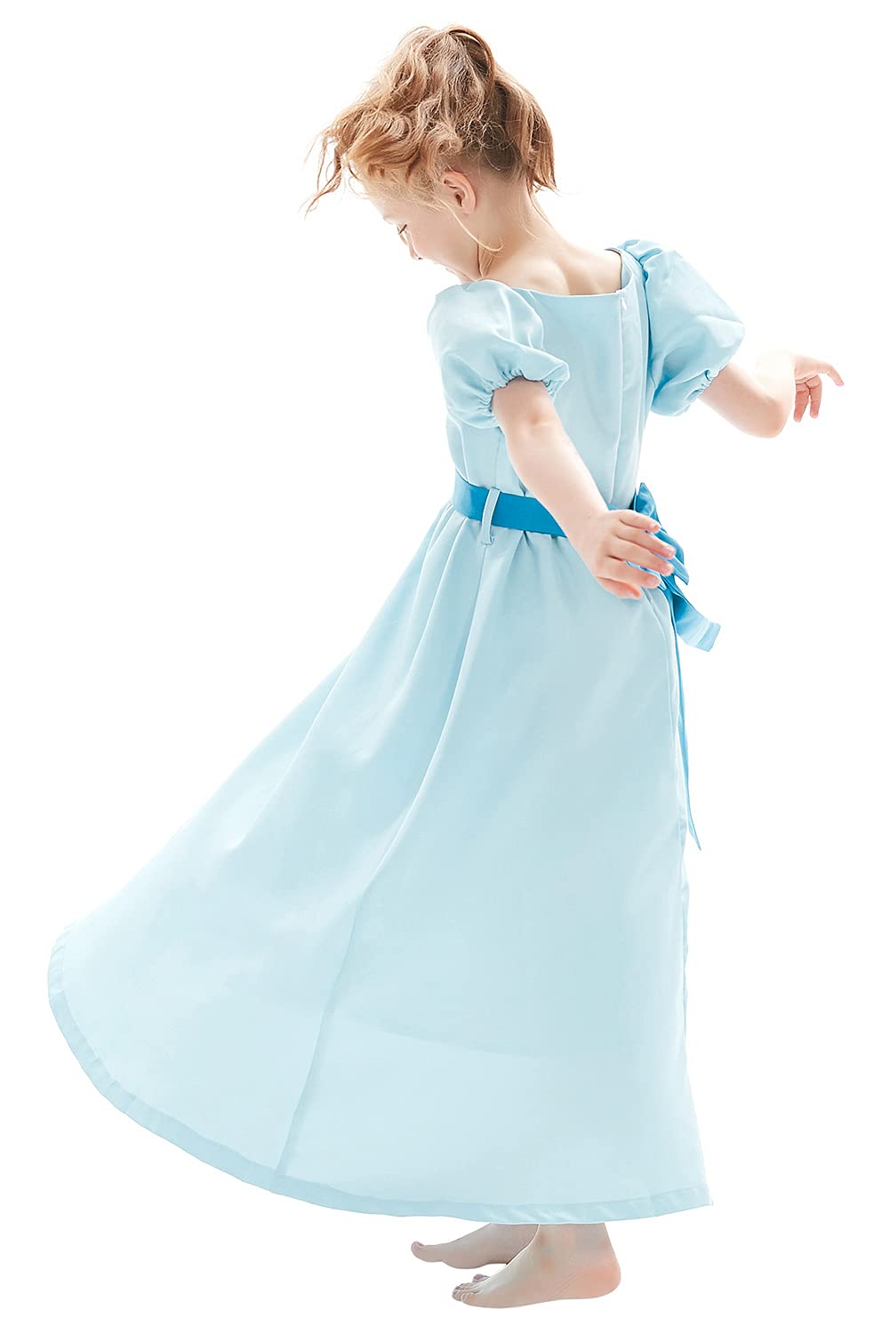 Prinzessinnenkleid für Kinder, Cosplay-Kostüm, Blau mit Gürtel, Schleife, Outfit, Halloween-Set