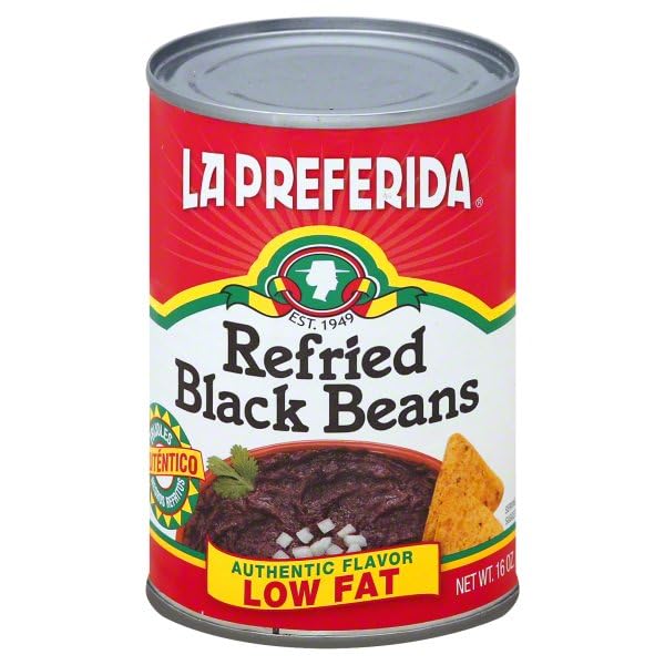 Image of La Preferida Refried Black Beans, Mexican Style Side Dish, Ready to Eat Mexican Food, Low Fat Traditional Recipe, Authentic Flavor, 16 Ounce (Pack of 12)