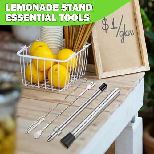 TACGEA 6 Pcs Straw Puncher and Muddler for Plastic Lids Lemonade Cups, Stainless Steel Muddler and Mixing Spoon-Straw Hole Puncher for Drink, Fresh Squeezed Lemonade Stand Supplies — view 6