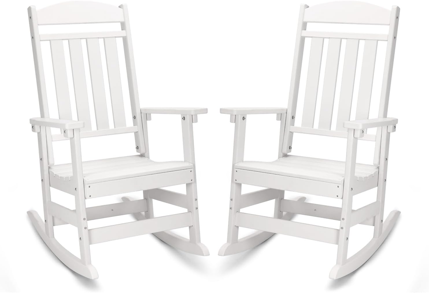 FOOWIN Patio Rocking Chairs Set of 2,HDPE High Back Porch Rocker,All Weather Resistant Poly Lumber Outdoor Porch Rocker, Rocking Chairs for Outdoor, Indoor, Patio, Deck, Garden White