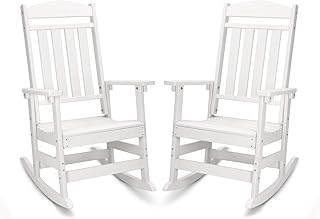 FOOWIN Patio Rocking Chairs Set of 2,HDPE High Back Porch Rocker,All Weather Resistant Poly Lumber Outdoor Porch Rocker, Rocking Chairs for Outdoor, Indoor, Patio, Deck, Garden White