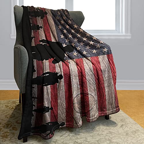YISUMEI American Flag Blanket with Soldiers Shaggy Stripes Throw Blanket for TV Travel Household (50x60 Inches)