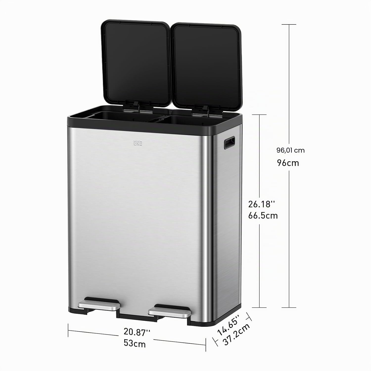 EKO Pattumiera Differenziata 2 Scomparti 30L + 30L con Doppio Pedale | Acciaio Inox Antimpronta | Coperchi Eleganti | Sottolavello Double