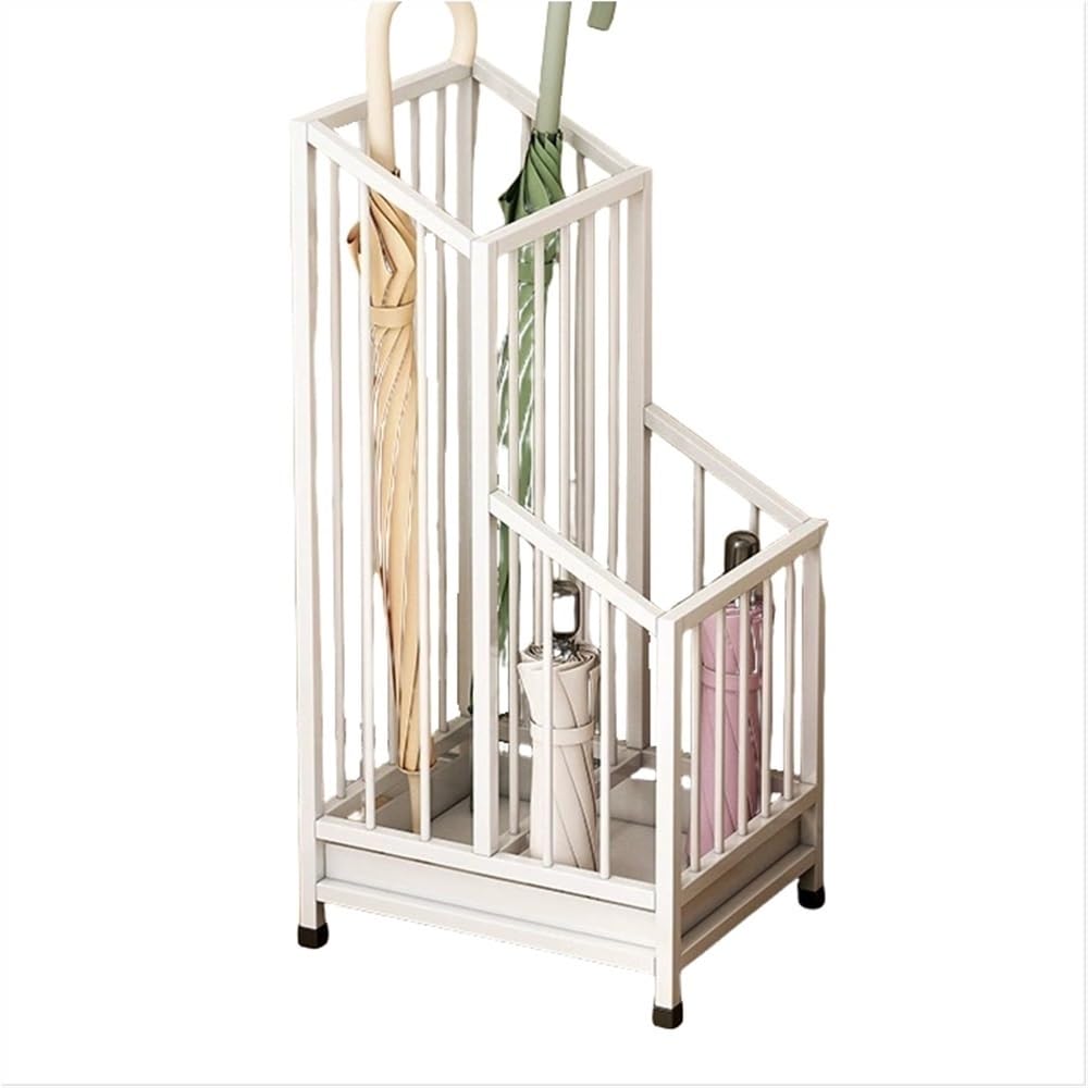WQPMNYG Metal Umbrella Stand with Drip Tray Stylish Umbrella Holder for Entryway Office & Living Room Space-Saving Umbrella Rack White 9.8x7.9x24.4in