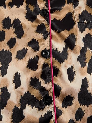 Women's 2 Piece Stain Pajama Set Leopard Button Front Short Sleeve Cheetah Collar Shirt and Shorts Sleepwear Set Pjs4