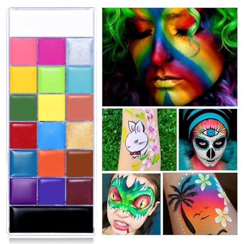 Image of Face Body Paint Oil Palette, Professional Flash Non Toxic Safe Tattoo Halloween FX Party Artist Fancy Makeup Painting Kit for Kids and Adult, 20 Colors