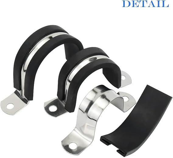 AKIHISA 12 Pcs 7mm Rubber Pipe Strap 304 stainless steel Rubber Cushioned Cable Clamp,2 hole u-tube strap clamp for Tube, Pipe or Wire Cord Installation