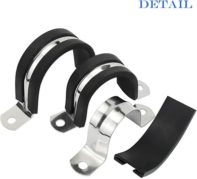 AKIHISA 12 Pcs 7mm Rubber Pipe Strap 304 stainless steel Rubber Cushioned Cable Clamp,2 hole u-tube strap clamp for Tube, Pipe or Wire Cord Installation