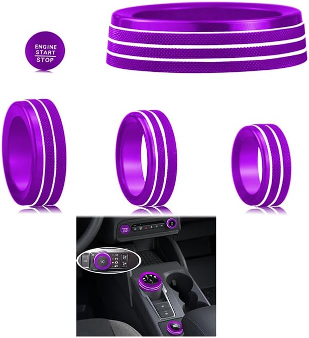 Kit de capas para botões e manopla HDUFC em alumínio para Ford Bronco Sport 2025 em diante – 5 peças roxas