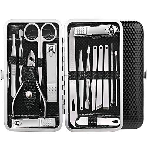 Lusty Soul Manicure and Pedicure Nail Clippers Set With Leather Travel Case, 16 in 1 Stainless Steel Professional Nail Scissors Grooming Kit (Black)-image-6