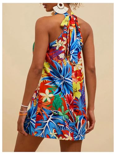 Image of Floerns Women's Sleeveless Floral Print Sundress Halter Neck A Line Short Dress