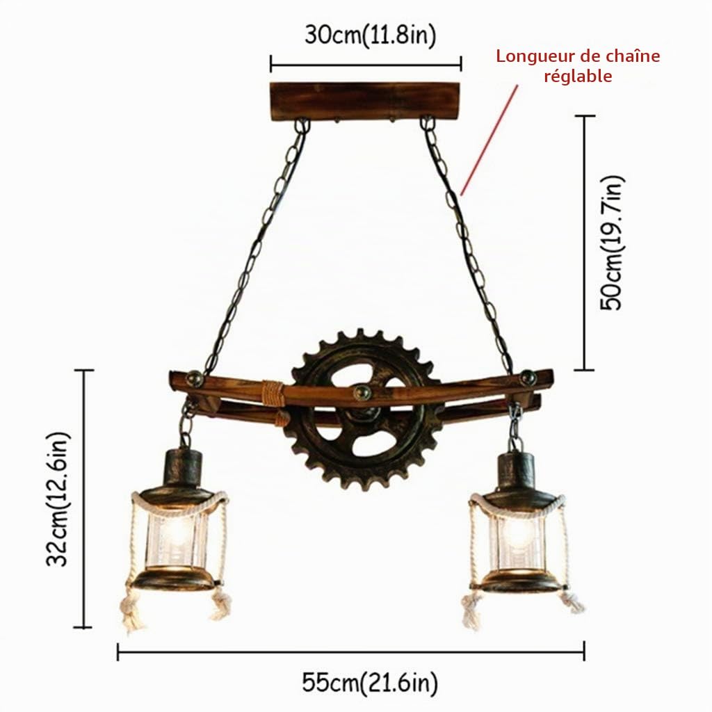 Lustres E27 Vintage Pendentif Chêne Clair Salle À Manger Lampe Suspension Industrielle Metal Gear En Fer Forgé Plafond Rétro Lampe Suspendue Chambre Lampe Maison En Bambou Lumière Vivante Chambre Café