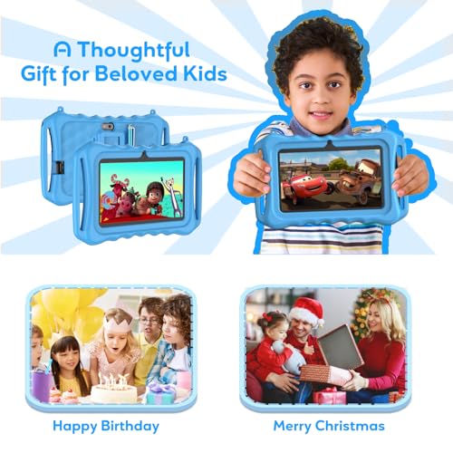 Xgody T702PRO Kids Tablet 7 inch HD Display - iWawa APP Pre-Installed with Parental Control, Android 12 3GB+32GB Tablet for Kids, Quad Core, Dual Camera, WiFi, Toddler Tablet with Kid-Proof Case(Blue)