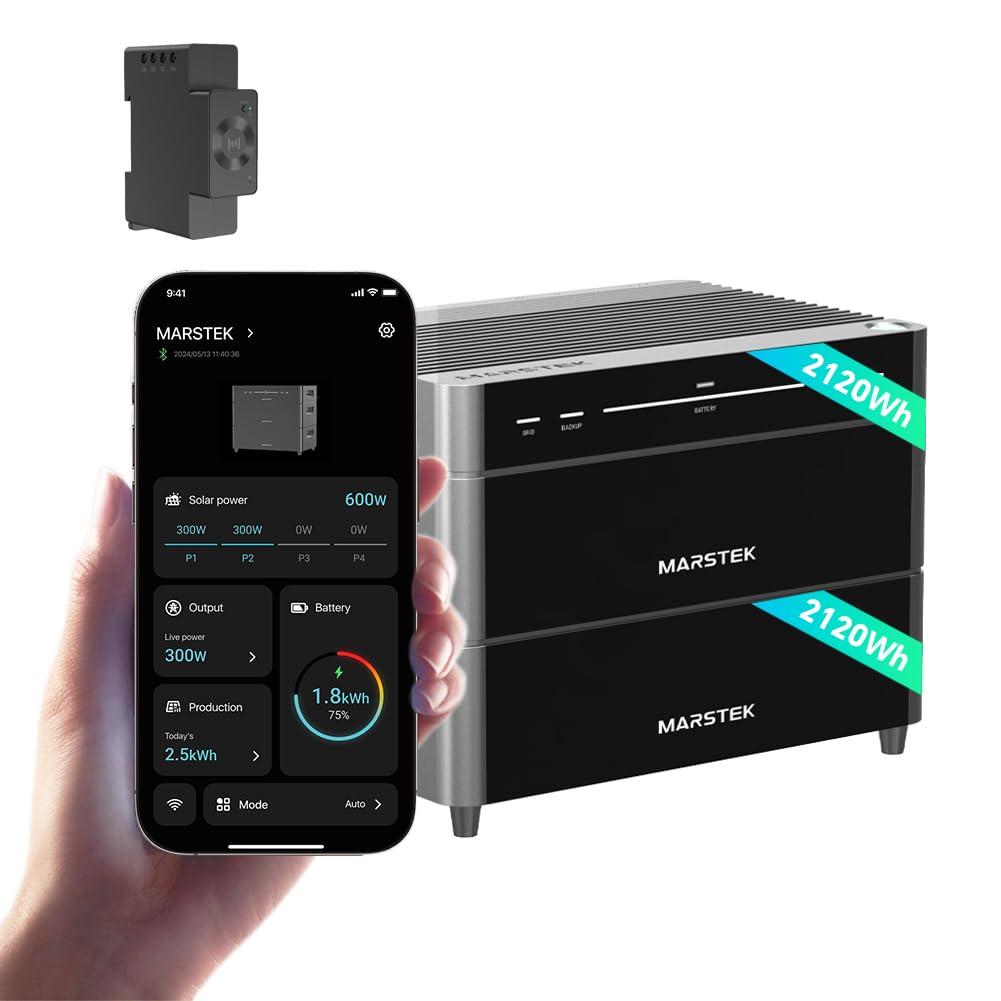 Marstek Venus A Impianto solare da balcone con batteria e inverter – Accumulo LiFePO4 da 4240 Wh, 4 MPPT, Ingresso FV da 2,4 kW e uscita da 1,2 kW, 6000 cicli, Controllo tramite app, IP65