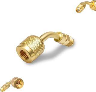 R32 R454B Refrigerant Brass Adapter, 1/4" Female to 1/4" Male Compatible with R-454B R-32 Refrigerant Tanks Mini Split Systems HVAC Connector Reverse Thread Connector Fitting 45 Degrees 1 Pc