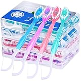 36 Pack Mini Disposable Toothbrushes – 5-in-1 Prepasted Travel Toothbrush with Toothpaste Floss & Pick for Hotel Camping Flight Car Guest Use – 9ct per Portable Case Essentials for Women Men Kids