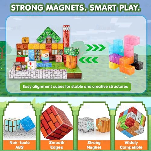 Image of Kidology 100PCS Magnetic Blocks for Kids | Village Theme Magnetic Building Tiles Set | STEM Construction Toy for Toddlers Ages 3+ | Creative Sensory Magnet Blocks for Indoor & Outdoor Play