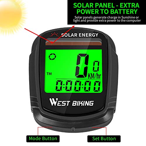 Bicycle Pedometer Odometer Solar Power Speedometer, Bike Wireless Waterproof Cycling Computer, Biking Accessories with LCD Display Auto Wake-up Motion Sensor & Multi-Functions (Renewed) - Thumbnail 2