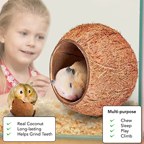 Image of SunGrow Coconut Shell House for Gecko, Snake & Ball Python, Raw Coco Husk, Pet Hiding House, Climber or Chew Toy, for Reptiles, Amphibians (Coco Bowl)