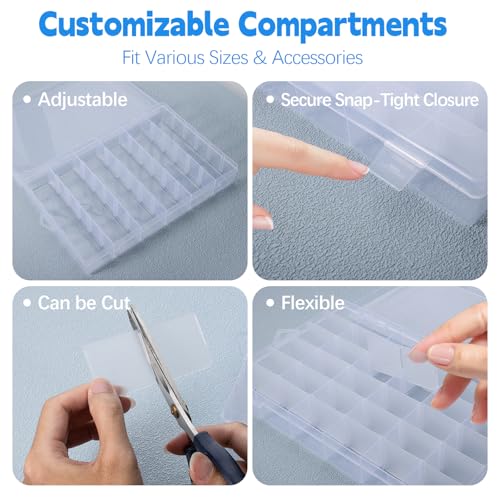 Embroidery Floss Organizer Compatible with DMC - Embroidery Thread Organizer Box, Snap-Tight Clear Cross Stitch Thread Storage Box, Removable 36 Compartments, for Small Sewing Supplies Storage