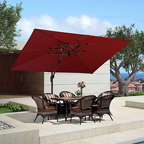Purple Leaf 9 X 12 Double Top Deluxe Wood Pattern Rectangle Patio Umbrella Offset Hanging