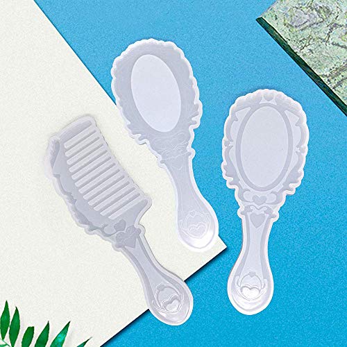 7Pcs/Set Hair Comb & Mirror Resin Mold Retro Style Comb Translucent Silicone Epoxy Resin Casting Diy Jewelry Making Craft Handmade Tools #TOP2