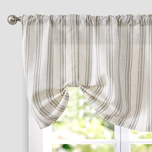 jinchan Nautical Striped Valance Farmhouse Window Treatment Linen Textured Drapes for Small Windows Kitchen Living Room RV Vintage Light Filtering Valance 16 Inch Rod Pocket 1 Panel Blue 50"