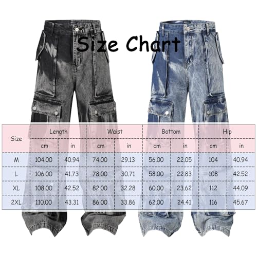 Men's Fashion Baggy Cargo Jeans Street Style Multi-Pockets Y2K Skater Wide Leg Denim Pants3